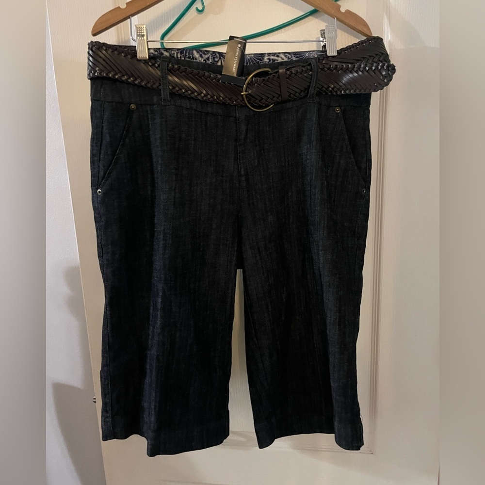 Ashley Stewart Dark Blue‎ Cropped Jeans with Braided Belt
